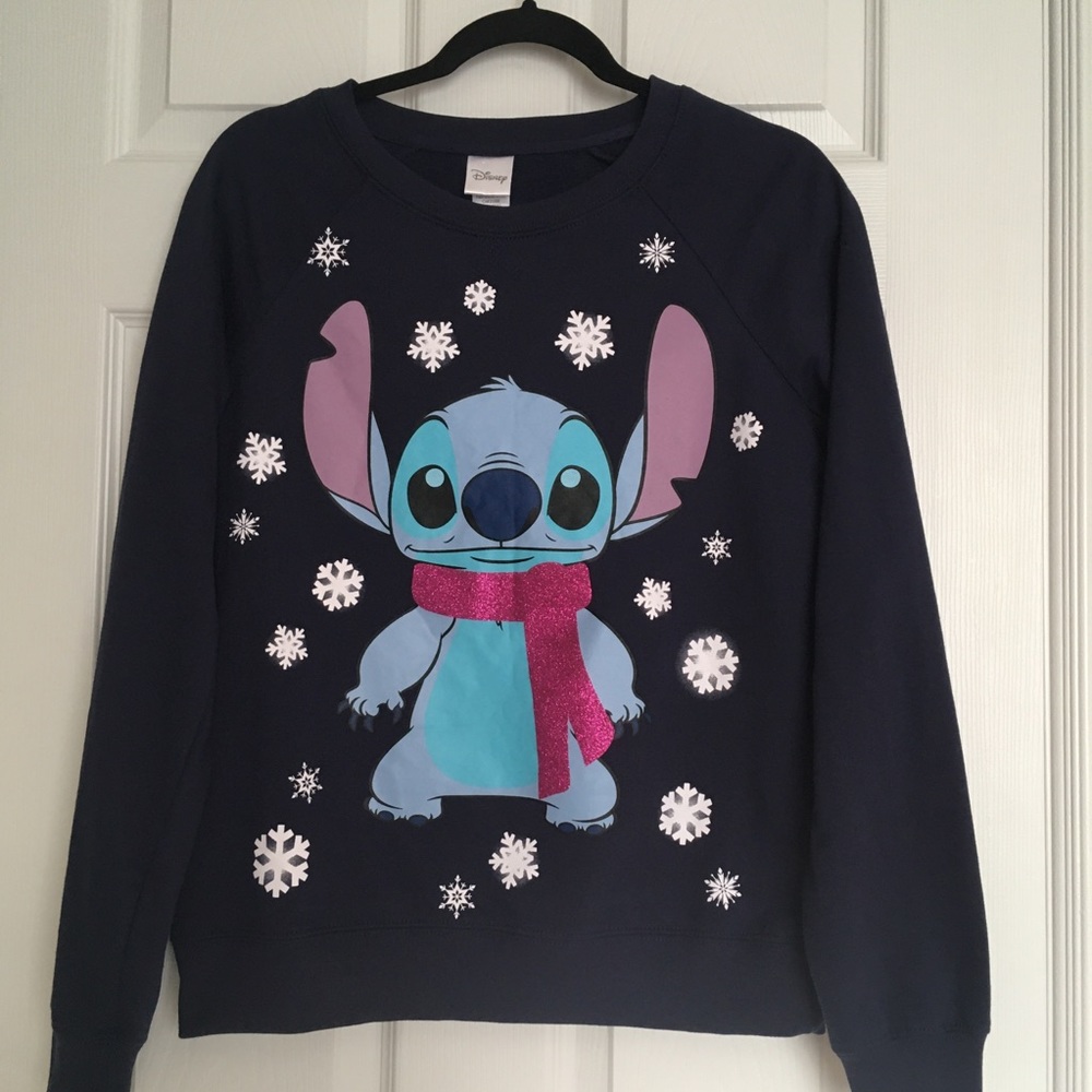 Disney Stitch medium winter holiday blue pullover sweater